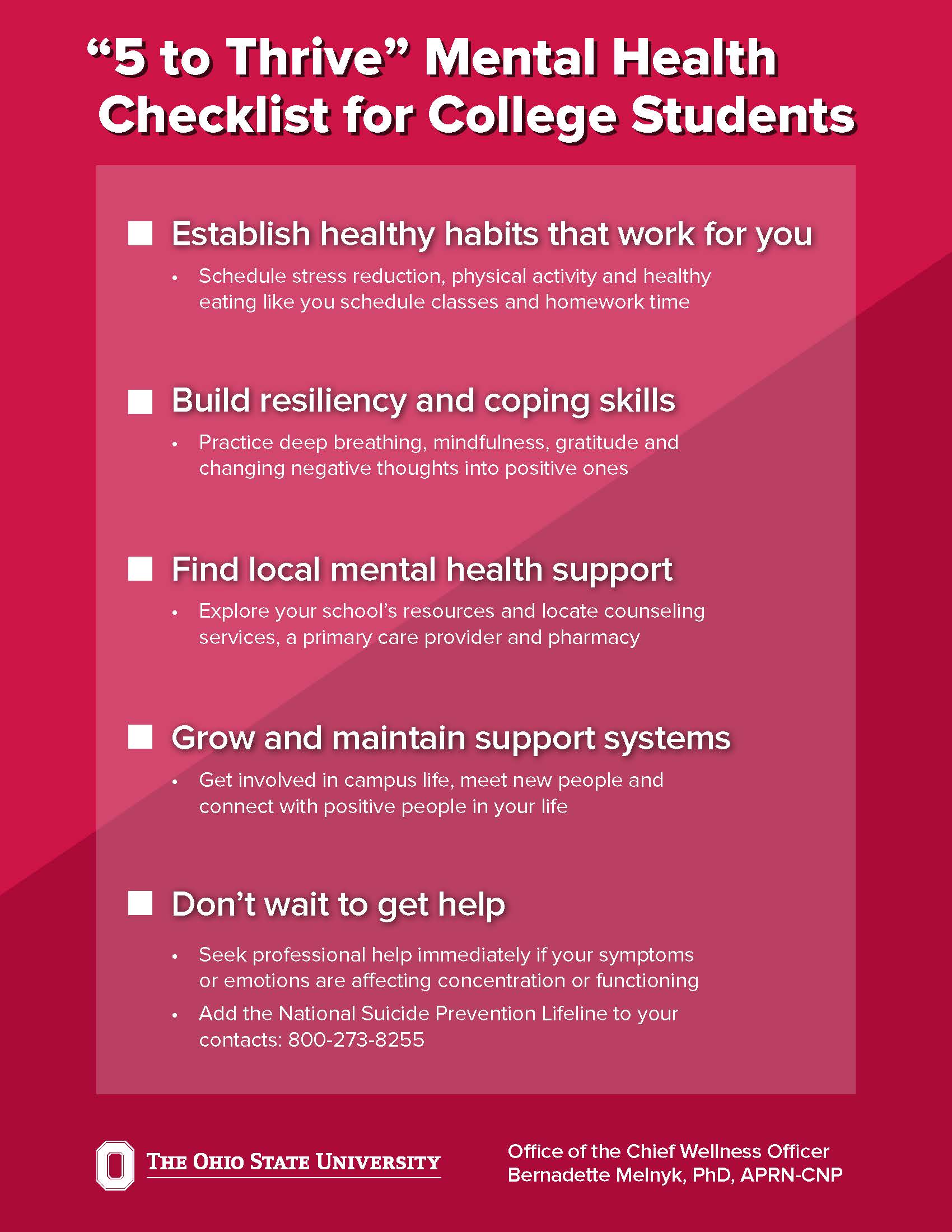 5 to Thrive Mental Health Checklist for College Students