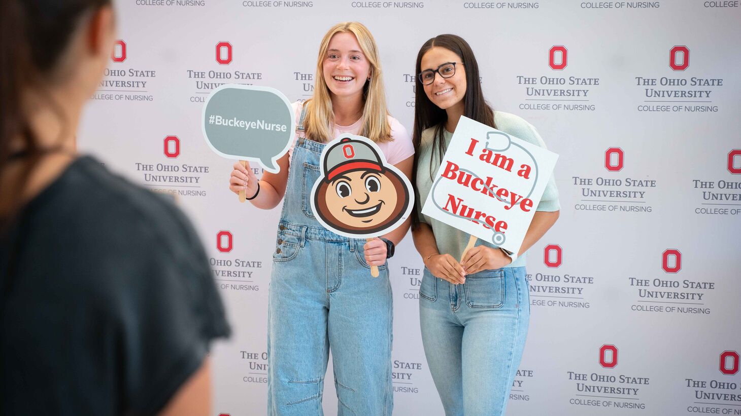 students pose for a picture on first day of classes in heminger