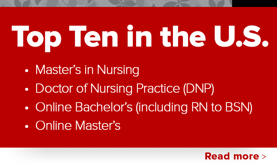 Top ten in the U.S. - Master's in Nursing, Doctor of Nursing Practice (DNP), Online bachelor's (including RN to BSN), online Master's
