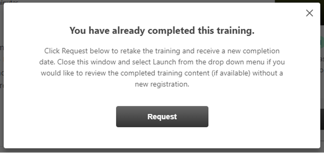 screenshot of "you have already completed this training" alert