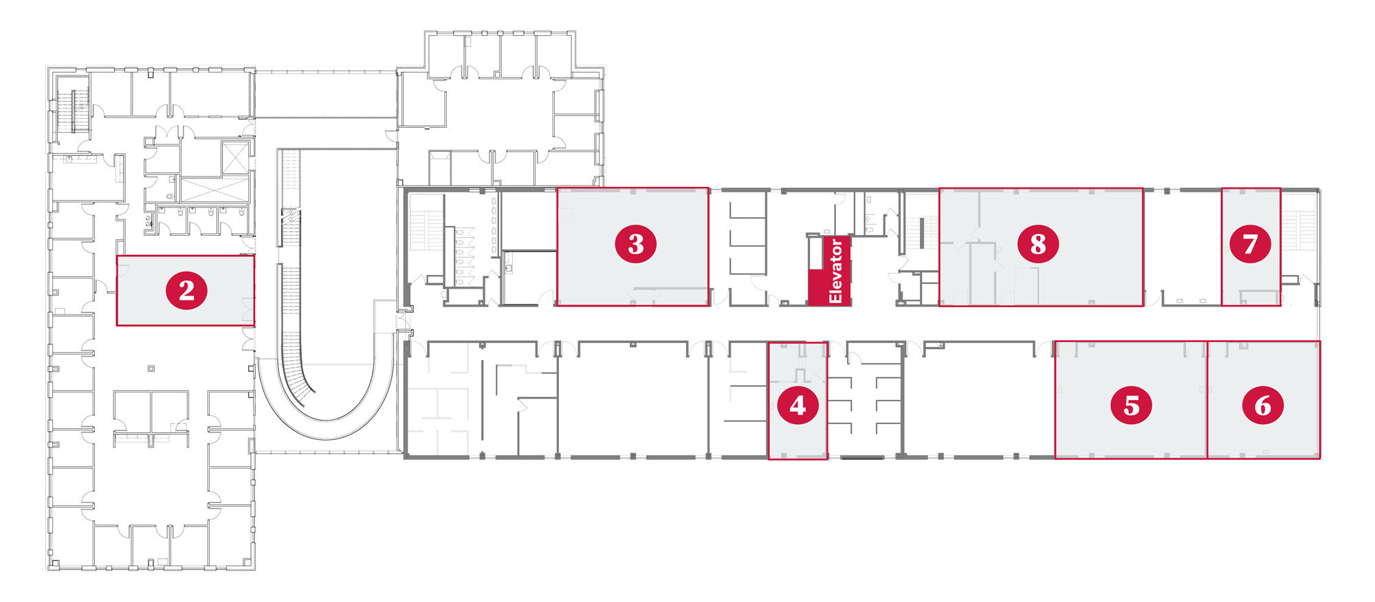 floor plan of second floor of Newton and Heminger Halls