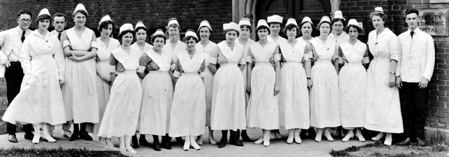 Nursing students outside the Starling Loving Building in 1920