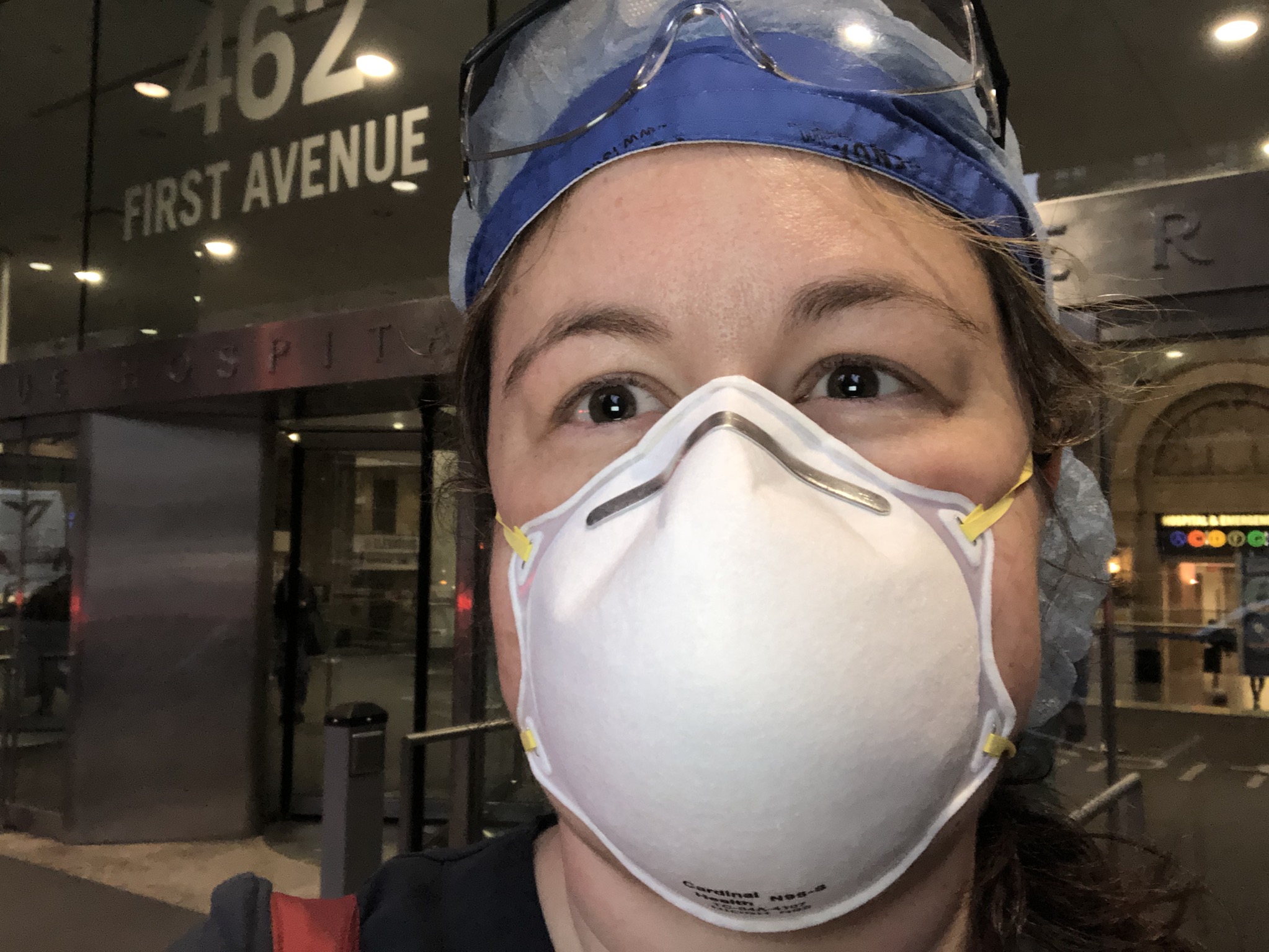 Kelly Casler wearing face mask on street in New York