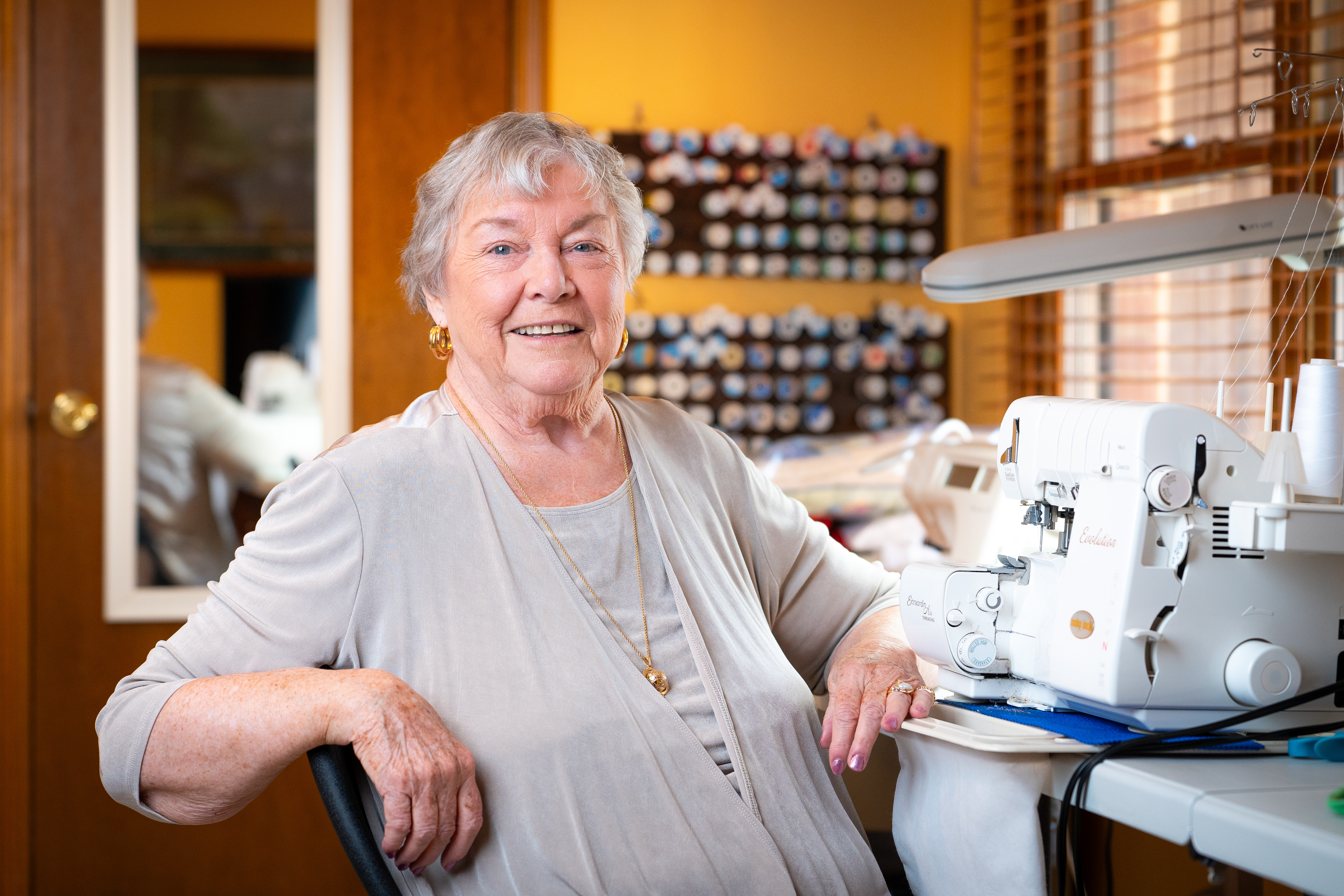 Jeri Milstead at her sewing machine