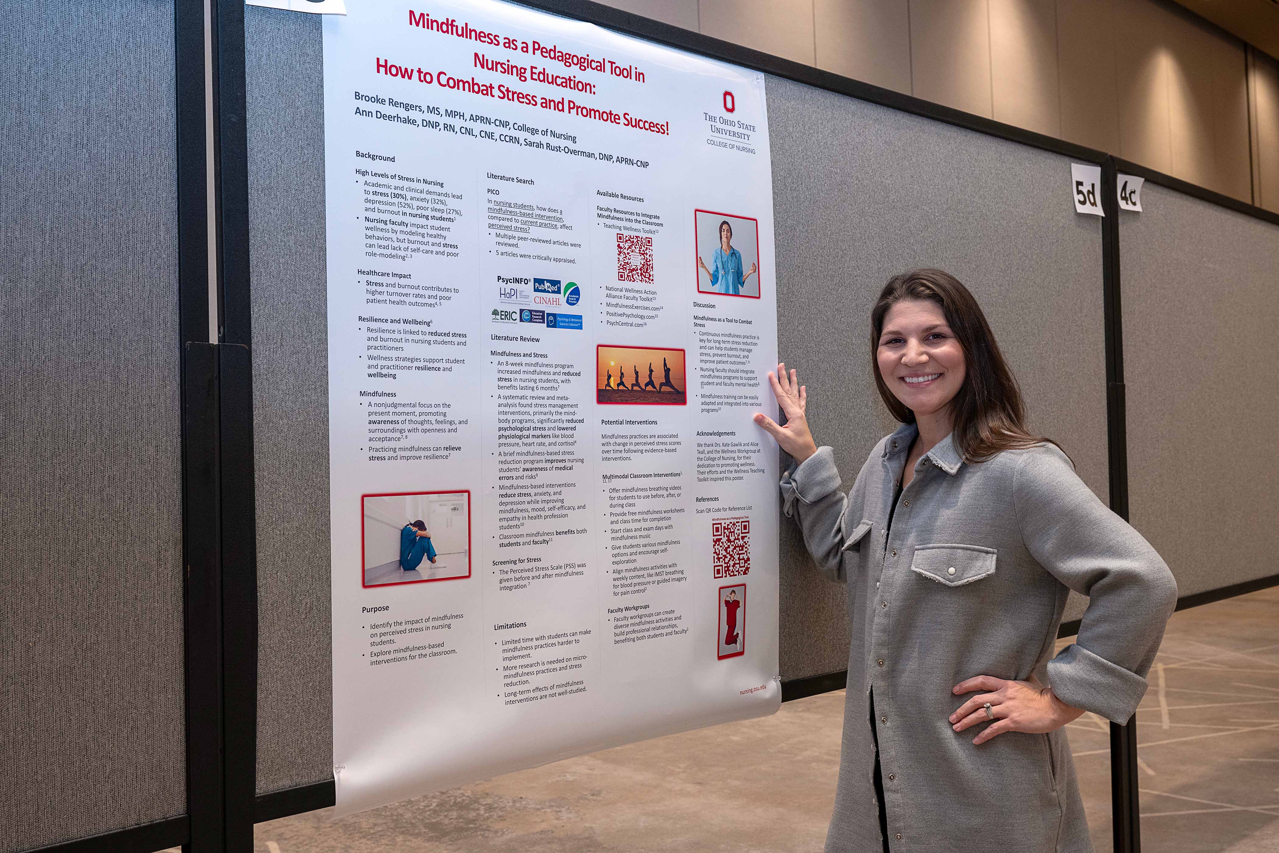 Ohio State DNE student Brooke Rengers presents a poster on using mindfulness in nursing education.