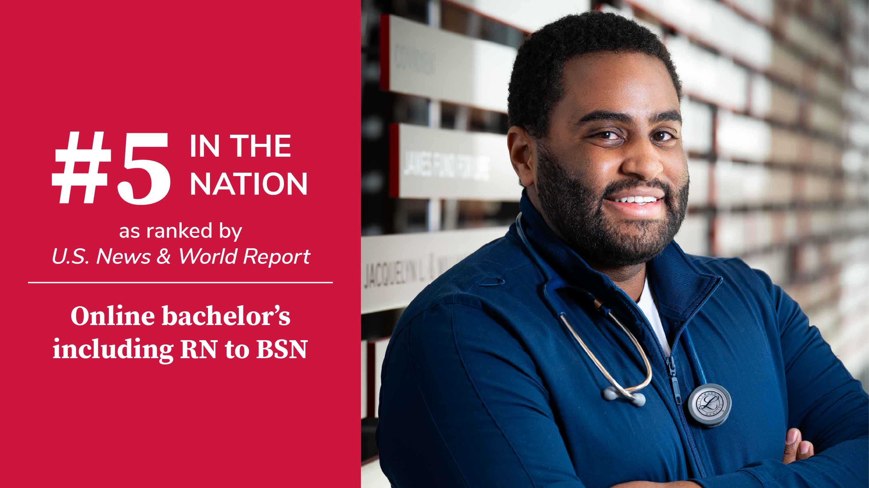 #5 in the nation as ranked by U.S. News & World Report - Online bachelor’s including RN to BSN and photo of Christopher Walken
