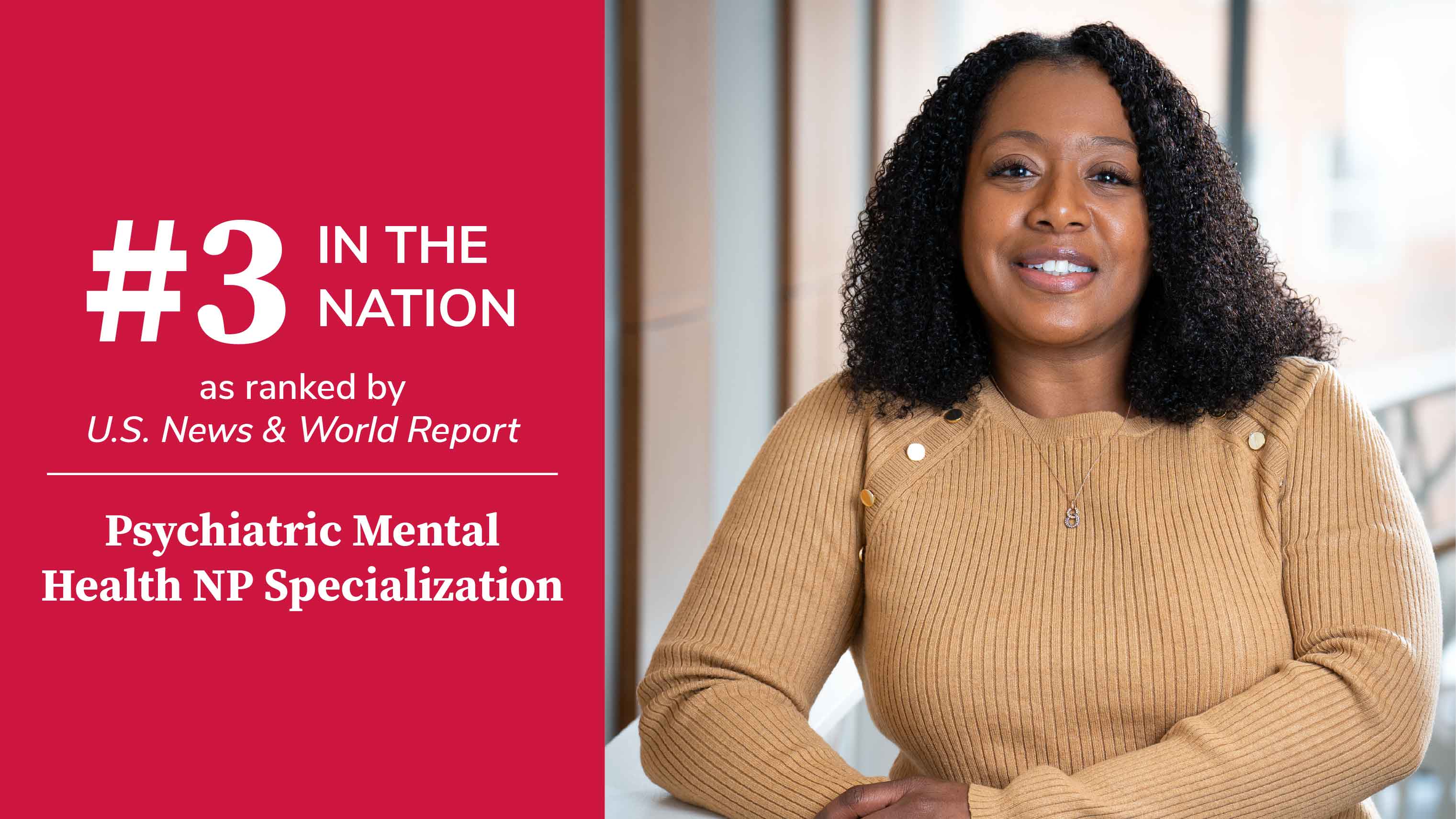 #3 nation as ranked by U.S. News & World Report - Psychiatric Mental Health NP Specialization and photo of Kelly King