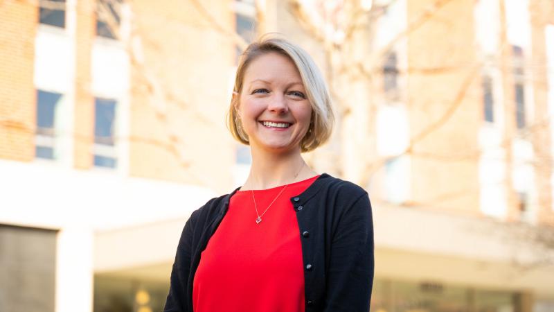 Kaitlyn Kolcun outside of Newton Hall