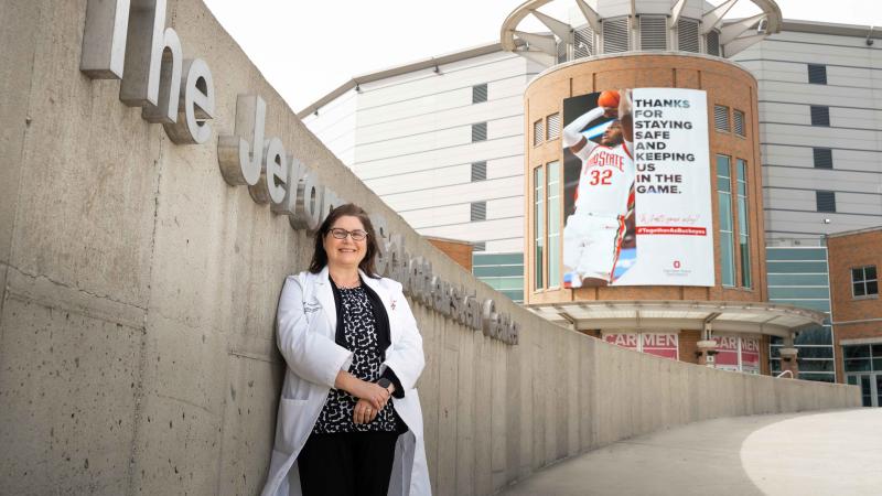 Kristine Browning poses in front of The Jerome Schottenstein Center