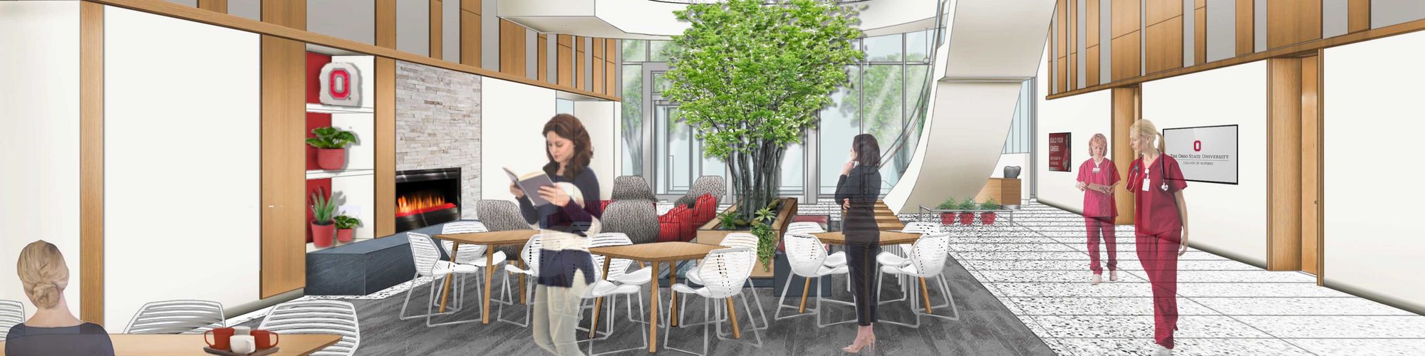 rendering of new atrium addition to Newton Hall