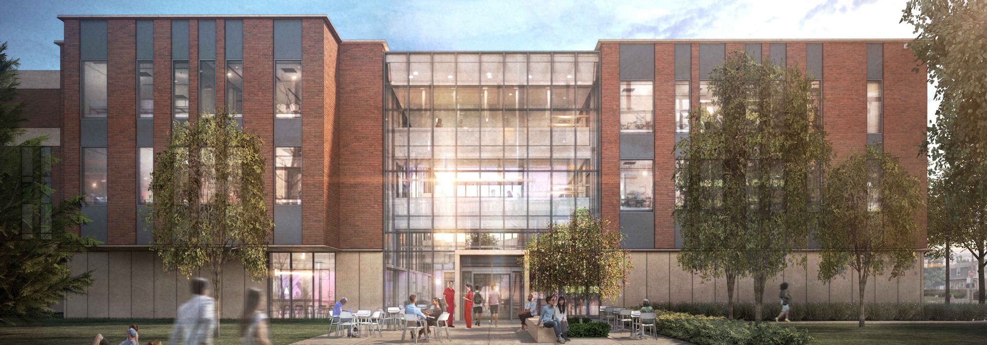 rendering of Newton Hall addition from garden terrace