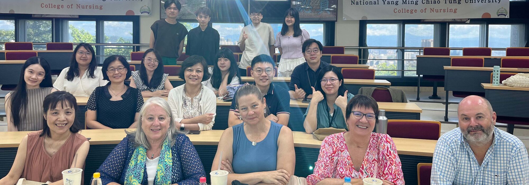 Li-Yin Chien (dean of nursing at NYCU), Cindy Zellefrow, Randee Masciola, Dianne Morrison-Beedy and Stephen McGhee at NYCU in Taiwan