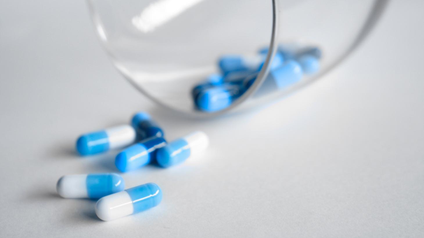 Blue and white pills