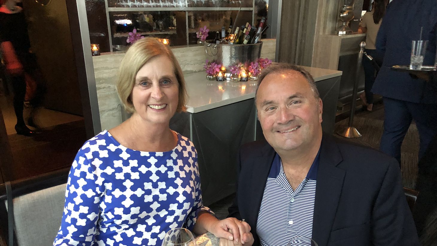 Barbara and Larry Berger in a restaurant