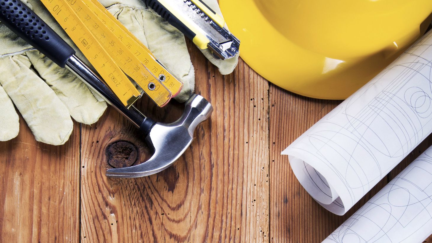 hard hat and building tools