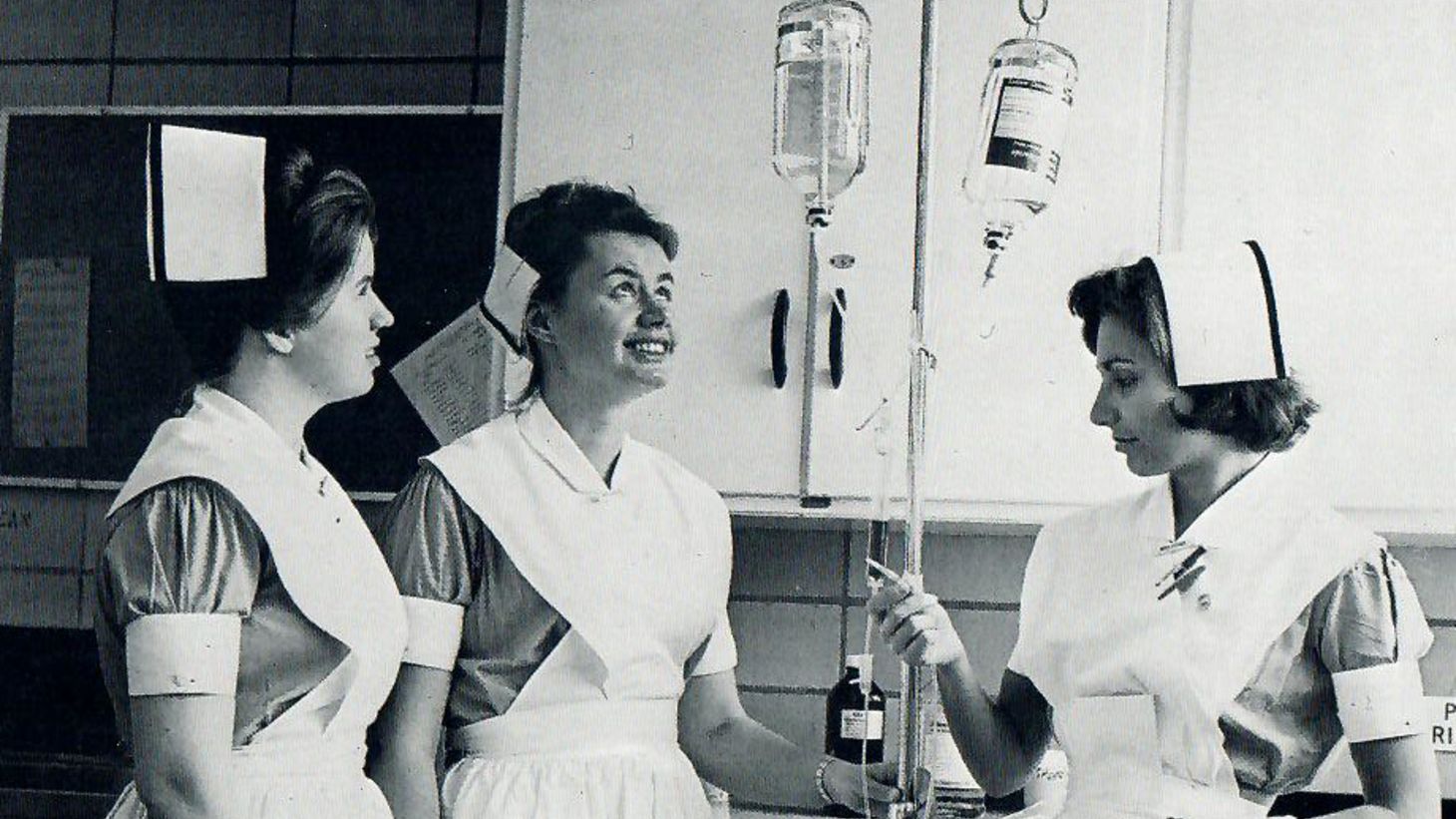 nursing students in the classroom: Bonnie Husse, Carolyn Azbell and Sandy (Fisher) Cornett
