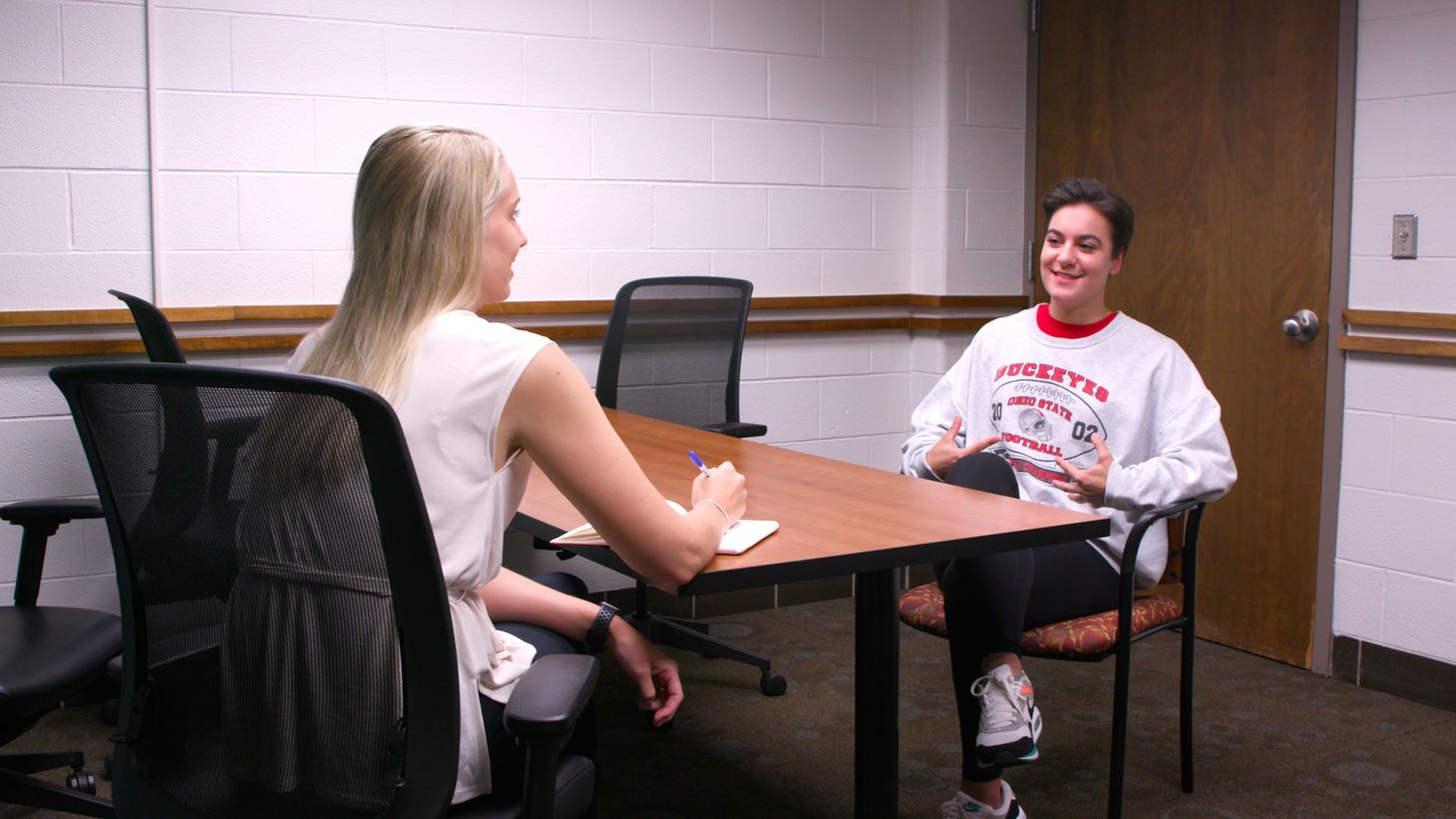 Mary Trabue speaks with a counselor at The Ohio State University. After struggling with the stress and anxiety of the pandemic and virtual learning, Mary has learned healthy coping mechanisms that help when she’s feeling overwhelmed.