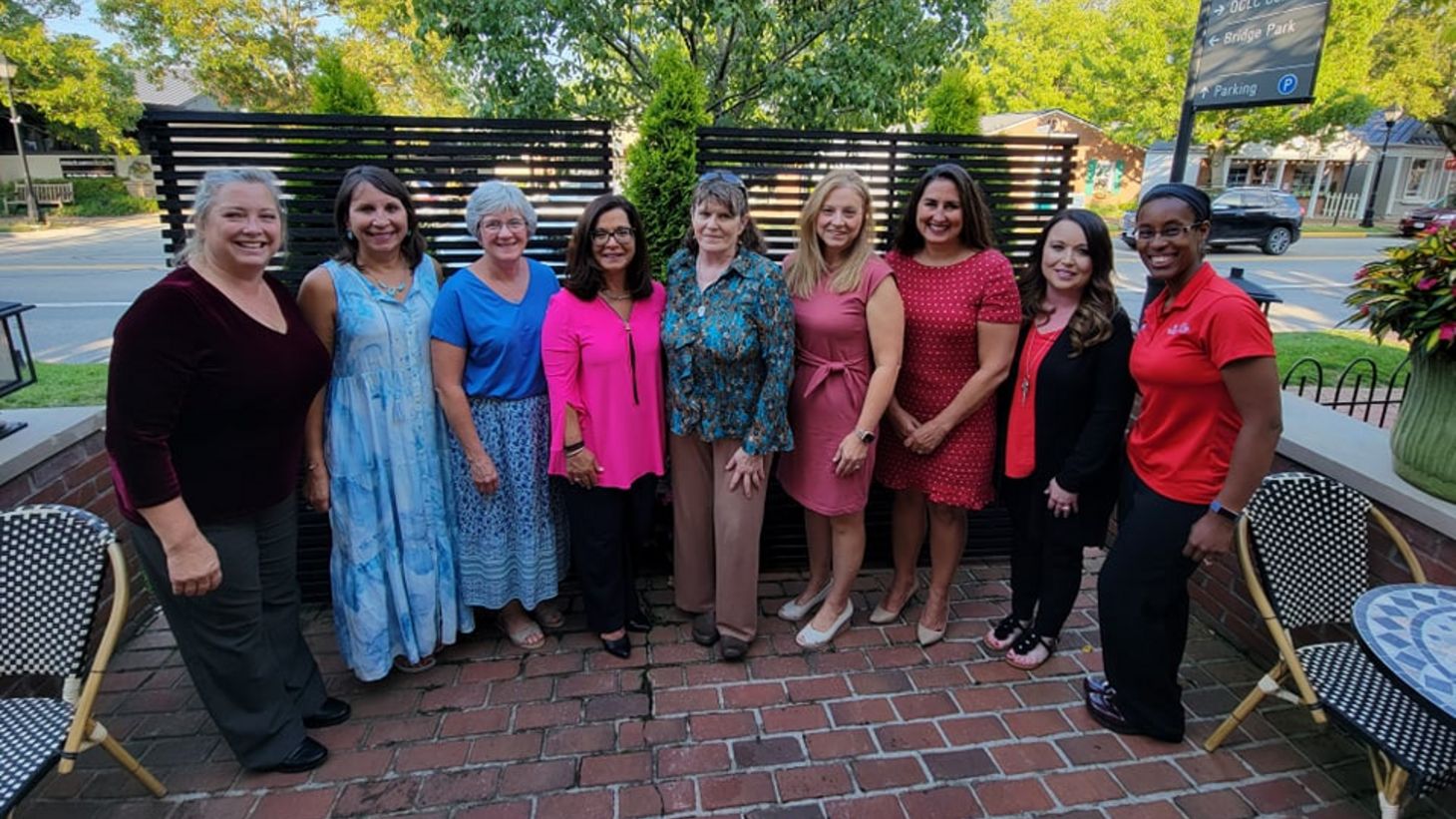 Nursing Alumni Society board members on a restaurant patio