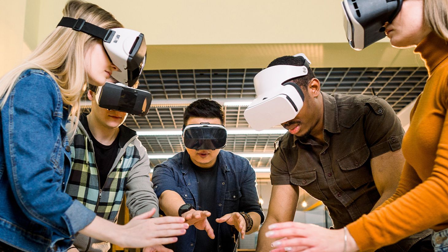young adults wearing virtual reality headsets