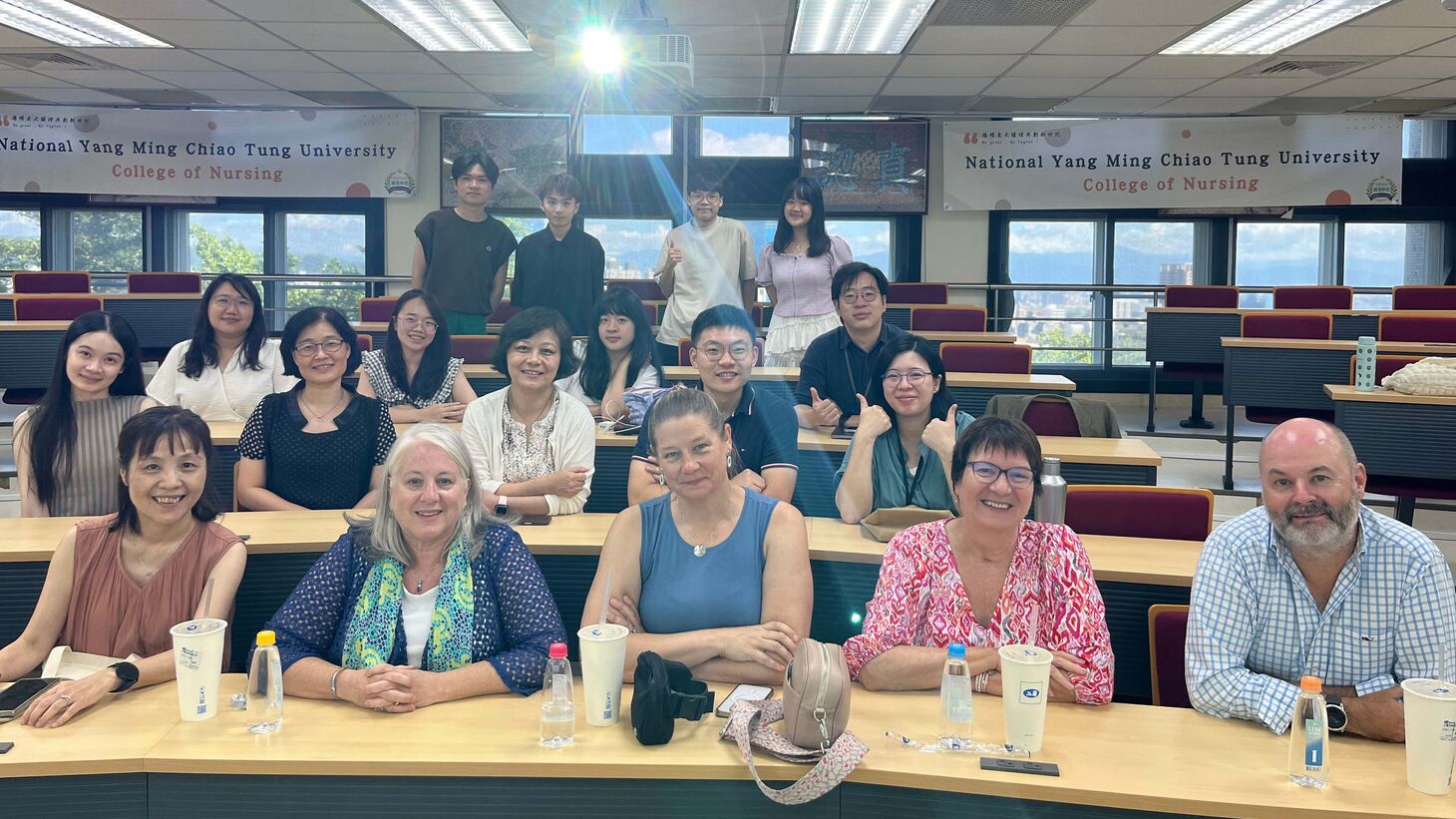 Li-Yin Chien (dean of nursing at NYCU), Cindy Zellefrow, Randee Masciola, Dianne Morrison-Beedy and Stephen McGhee at NYCU in Taiwan