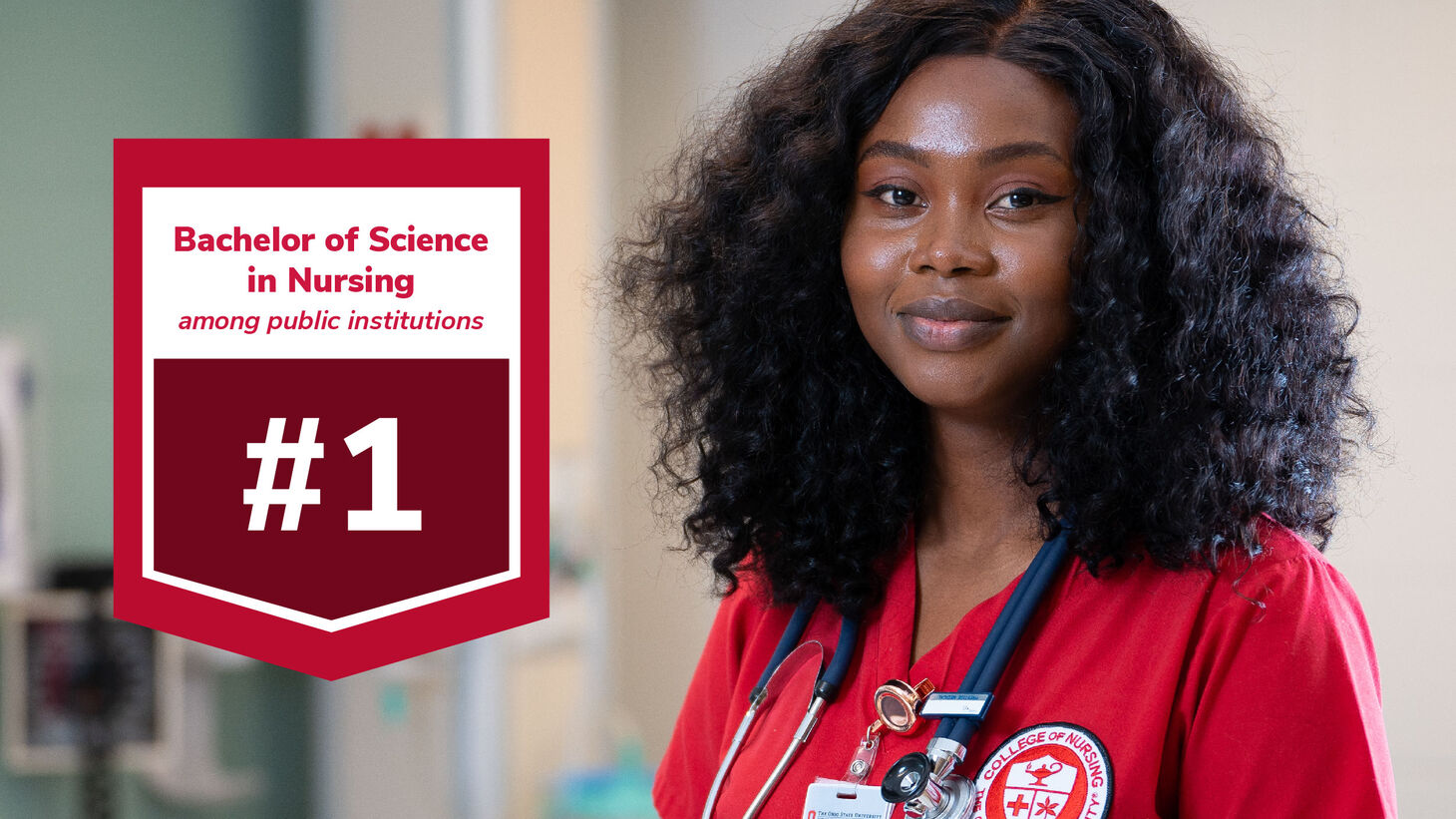 nurse in red scrubs