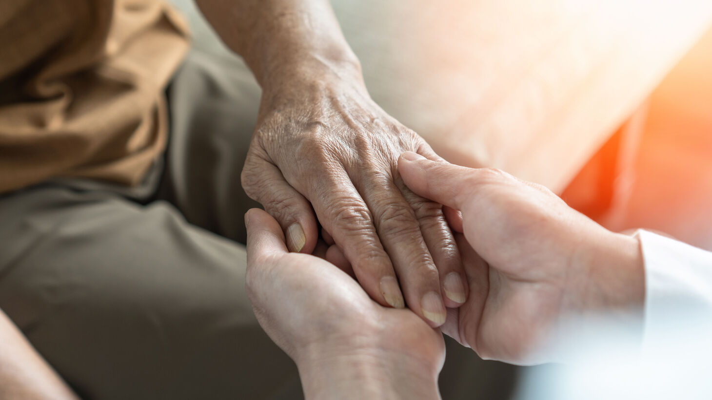 Hands holding an elderly person's hand