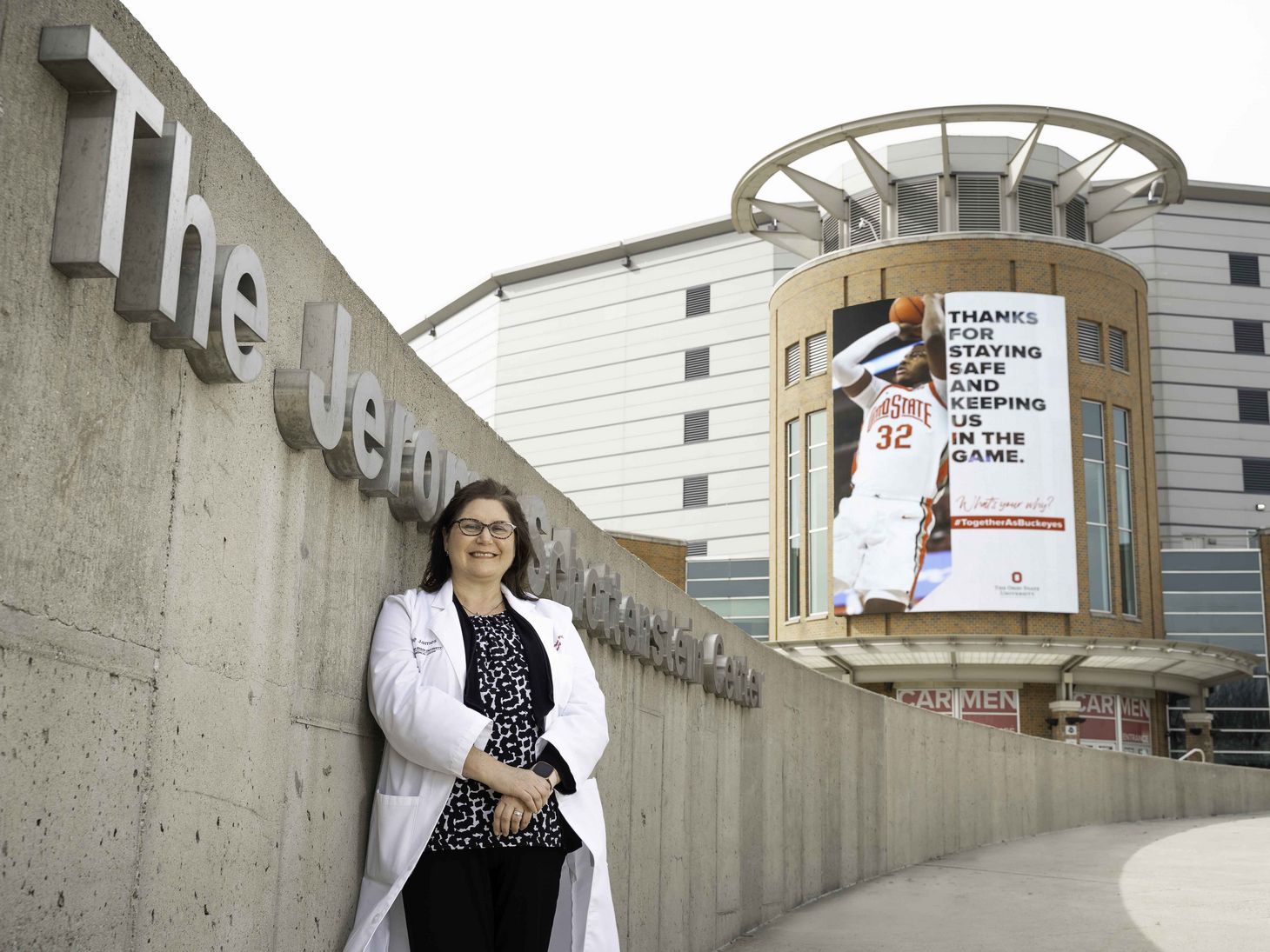 Kristine Browning poses in front of The Jerome Schottenstein Center