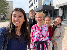 Joni Tornwall with writing students at Kyrgyz State Medical Academy