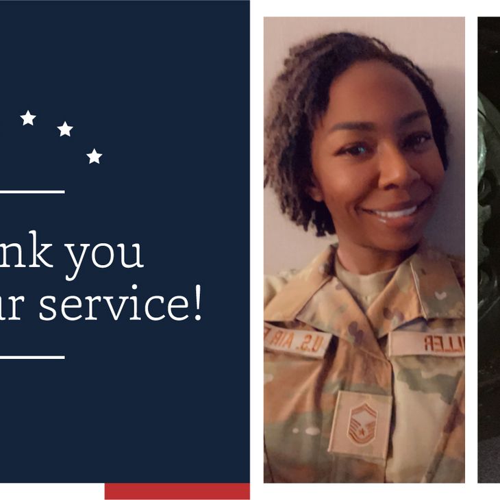 Thank you for your service text with photos of two female Air Force veterans
