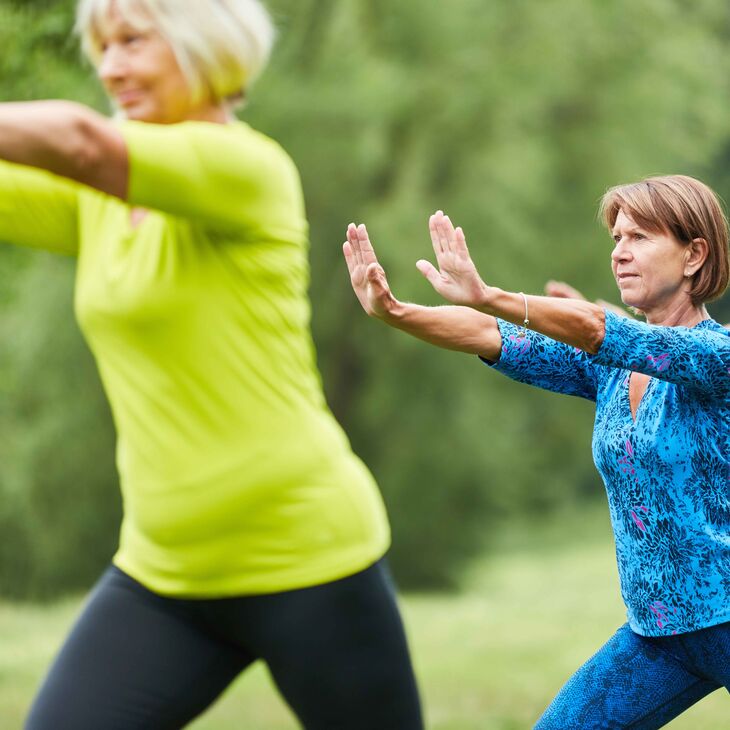 Seniors do Tai Chi exercise