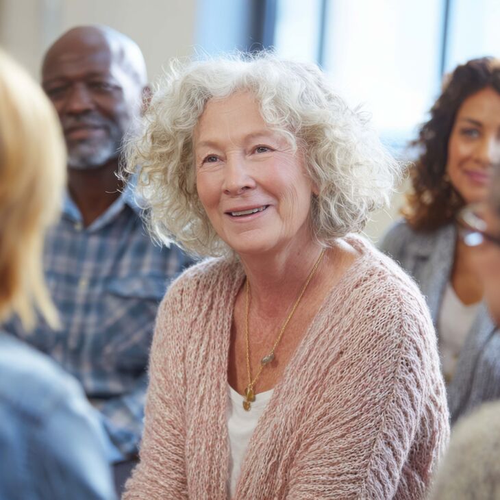 Elderly woman sitting with a group