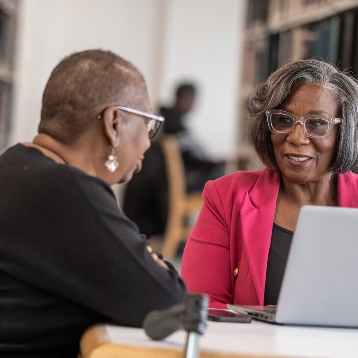 Delores Richardson works with Joyce Calamese at the Columbus Metropolitan Library to help manage her health care priorities
