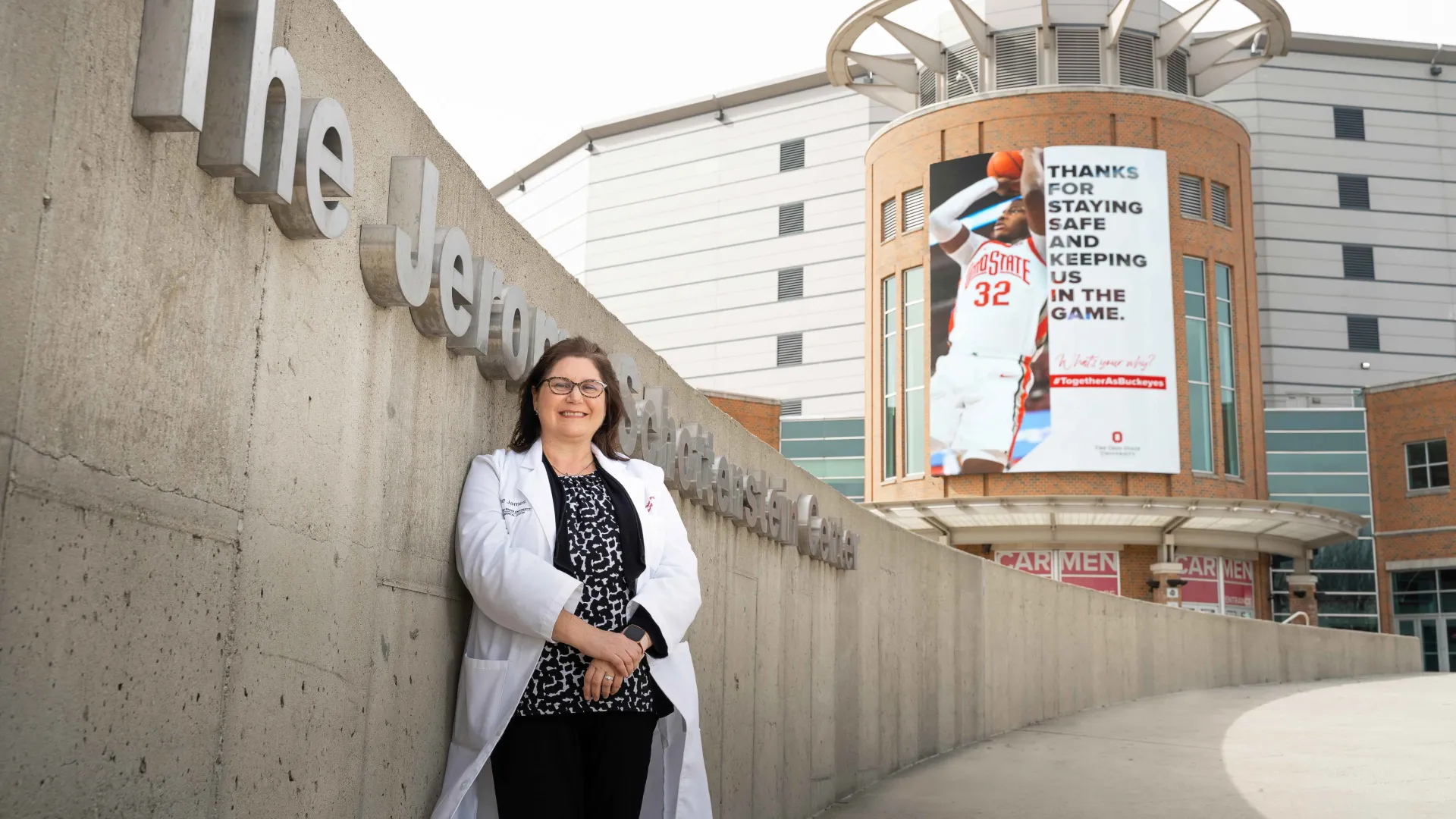 Kristine Browning poses in front of The Jerome Schottenstein Center